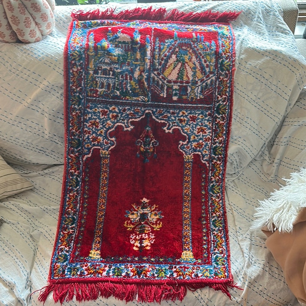 Source Unknown Red and Blue Tapestry with Intricate Patterns